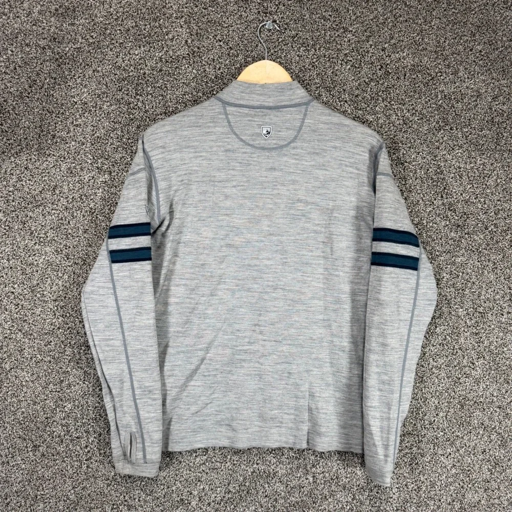 KUHL Team 1/4 Zip Pullover Sweater Mens L Gray Merino Wool Thumbholes